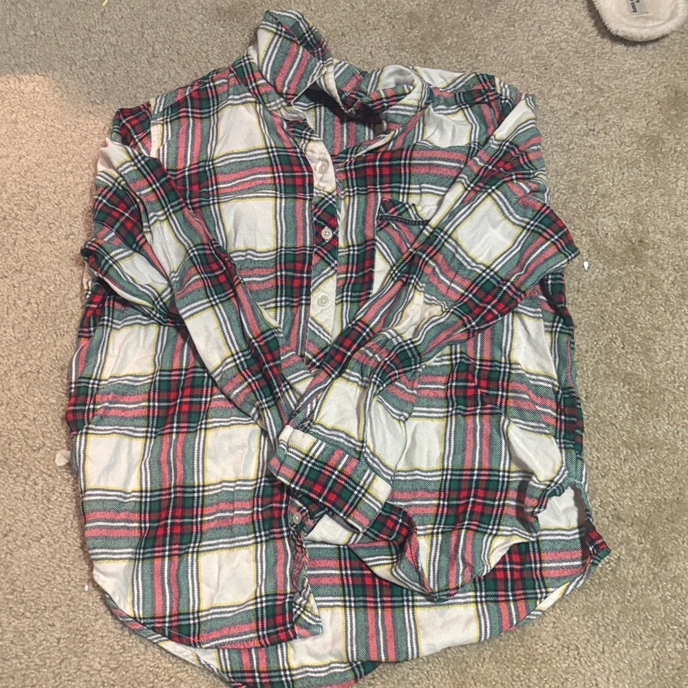 Aerie Kids Plaid Button Down Shirt - Red, Green, White